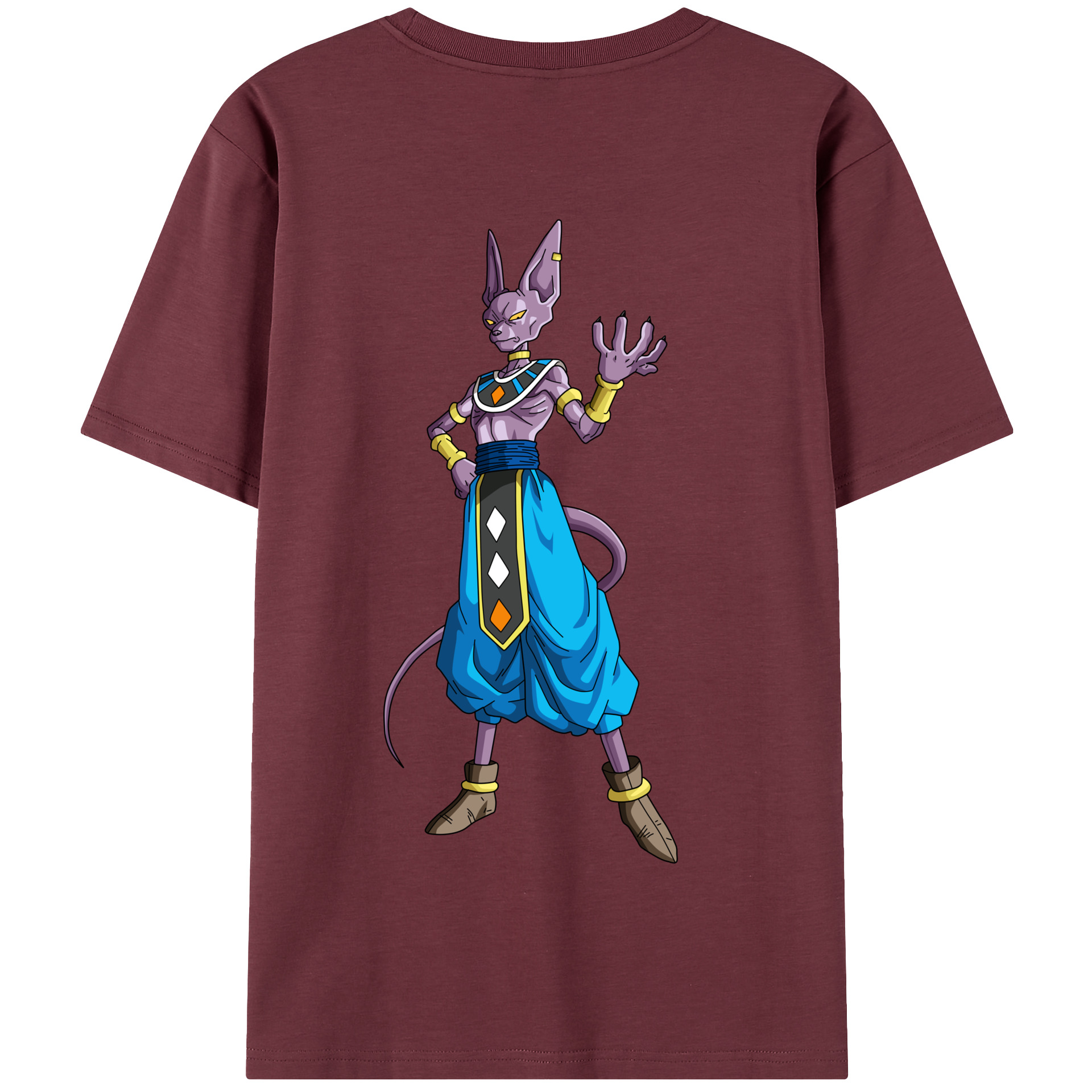 （画像用） ドラゴンボール ビルス 破壊神ビルス DRAGON BALL Beerus Birusu 綿100％半袖Tシャツ（背面プリント）